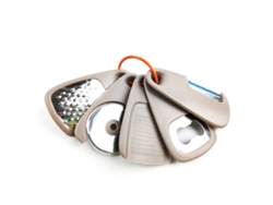 Utensilio De Cocina 5 En 1 Apilable, Incluye Pelador, Abrebotellas, Triturador De Ajo, Rallador De Queso, Acero Inox, Seguro Para Lavavajillas