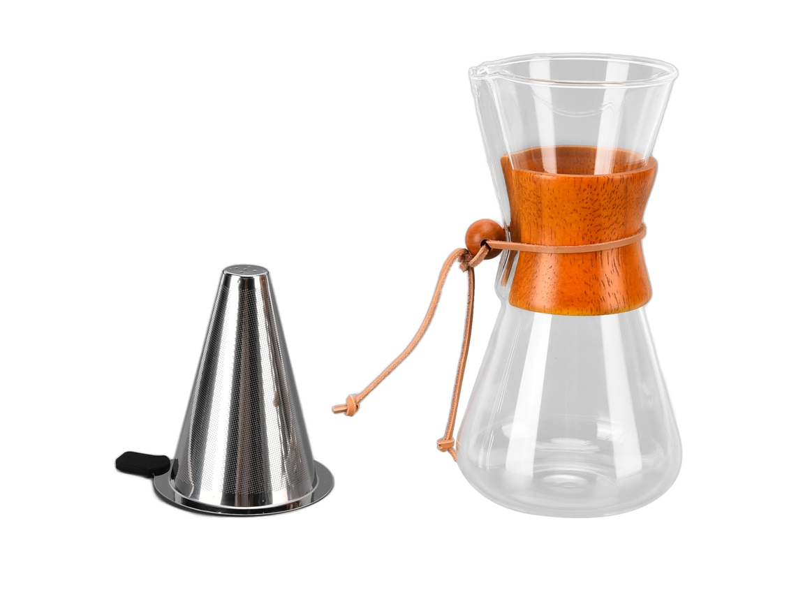 Jarra de café de vidrio resistente al calor de 550 ml con boquilla de bambú para el hogar, la oficina y la cafetería.