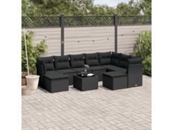 Conjunto de sofá de jardín de 10 piezas con cojines en mimbre sintético negro de DKD Home Decor