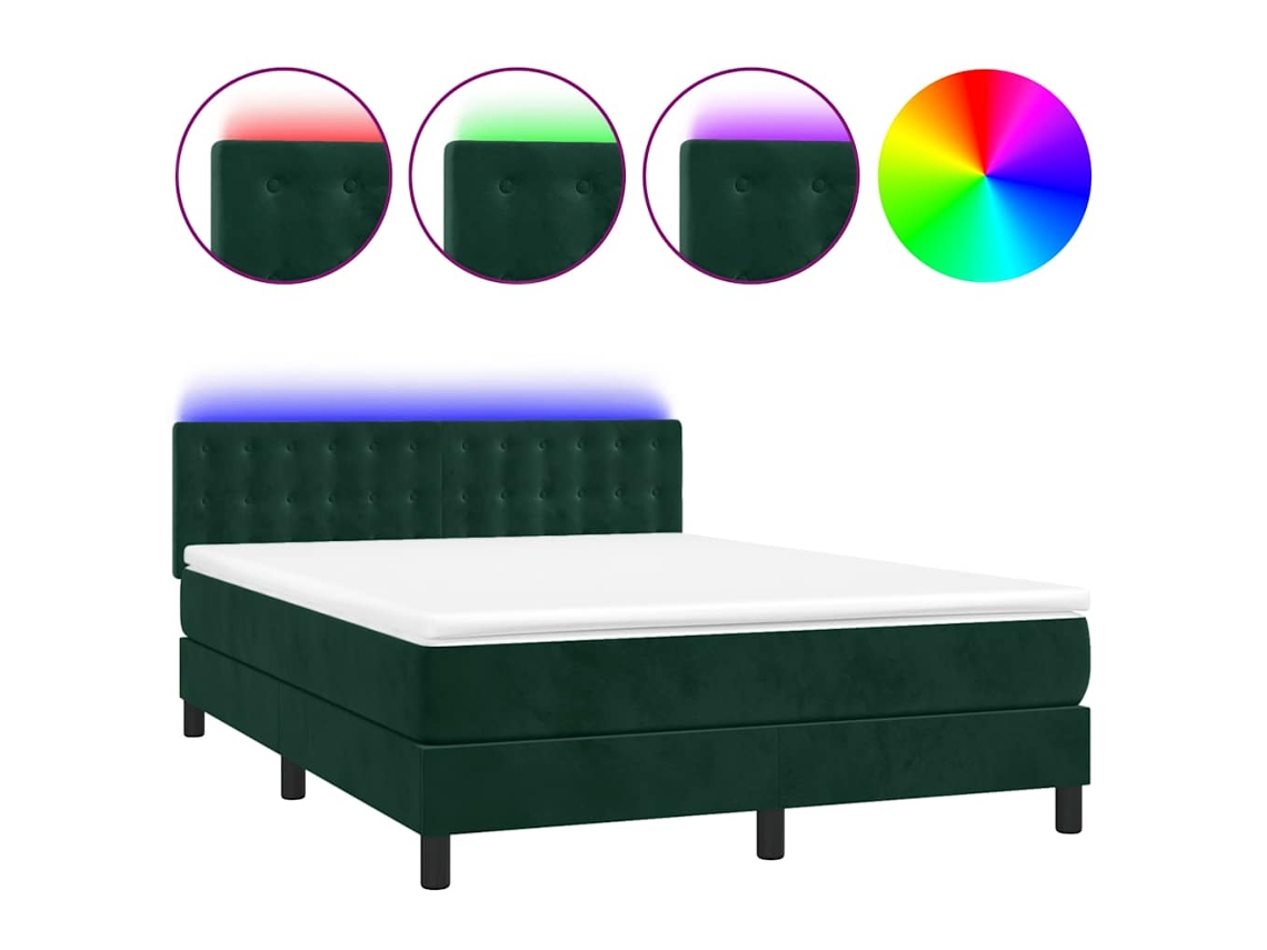 Maison Exclusive - Cama Box Spring Colchón Y Led Terciopelo Verde Oscuro 140x190cm