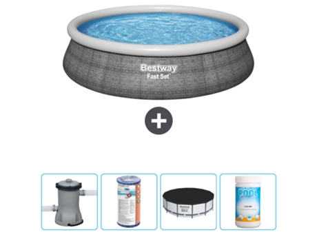 Piscina hinchable redonda Fast Set BESTWAY - Estampado ratán - 457 x 84 cm - Bomba incluida Filtrar - Cubrir - Cloro