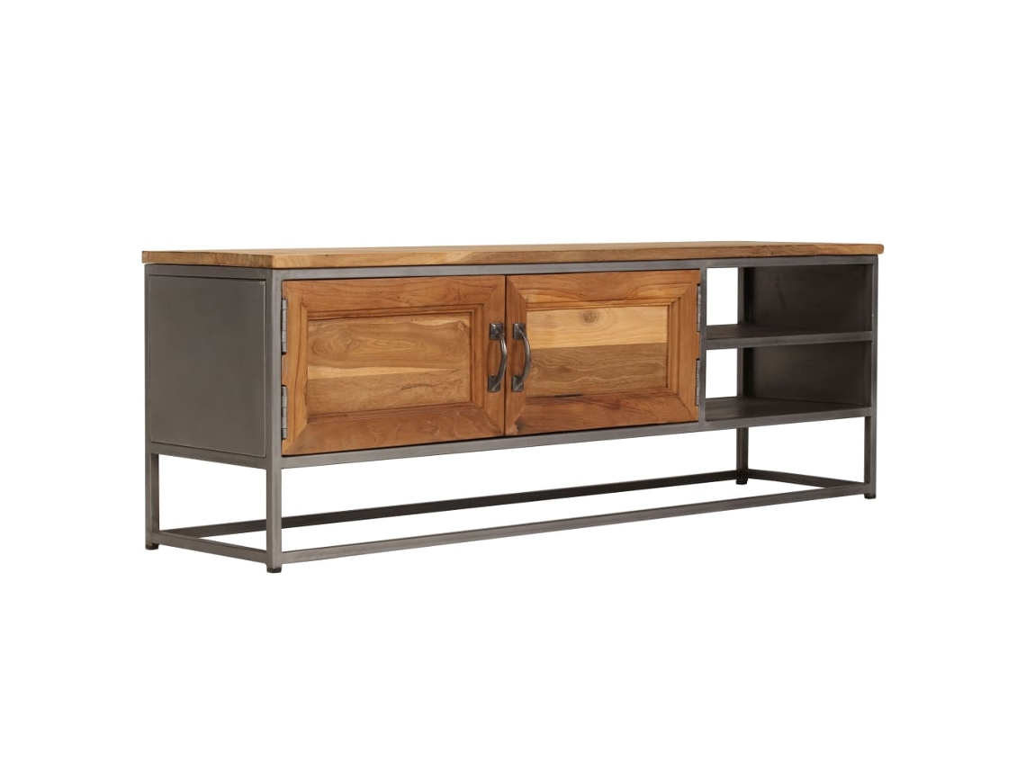 Estantería/Mueble de TV en Teca Reciclada y Acero 120X30X40 Cm