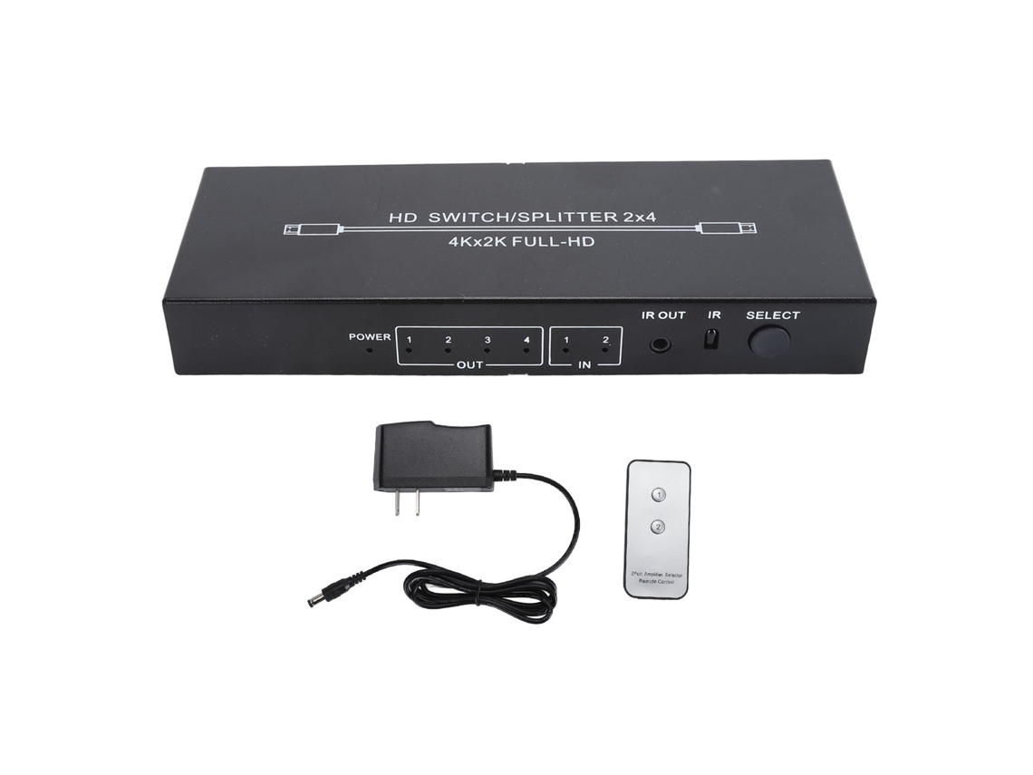 Divisor De Interfaz Multimedia 4k Hd De 2 Entradas Y 4 Salidas Con Control Remoto Y Enchufe Estadounidense.