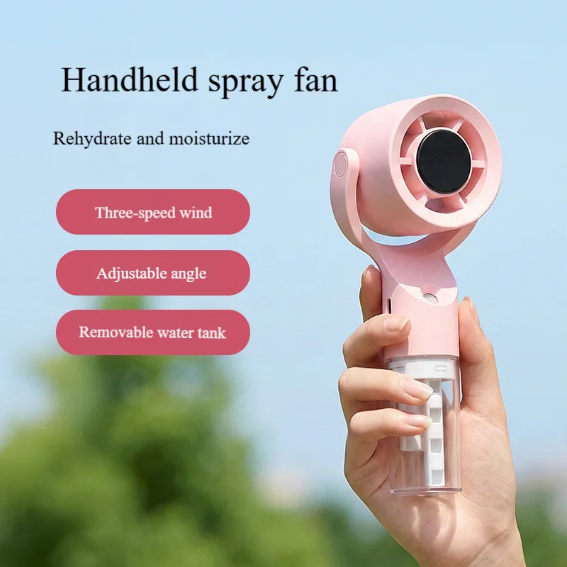 Ventilador portátil de mano con pulverizador de agua, mini ventilador para residencias estudiantiles MDUG (rosa)