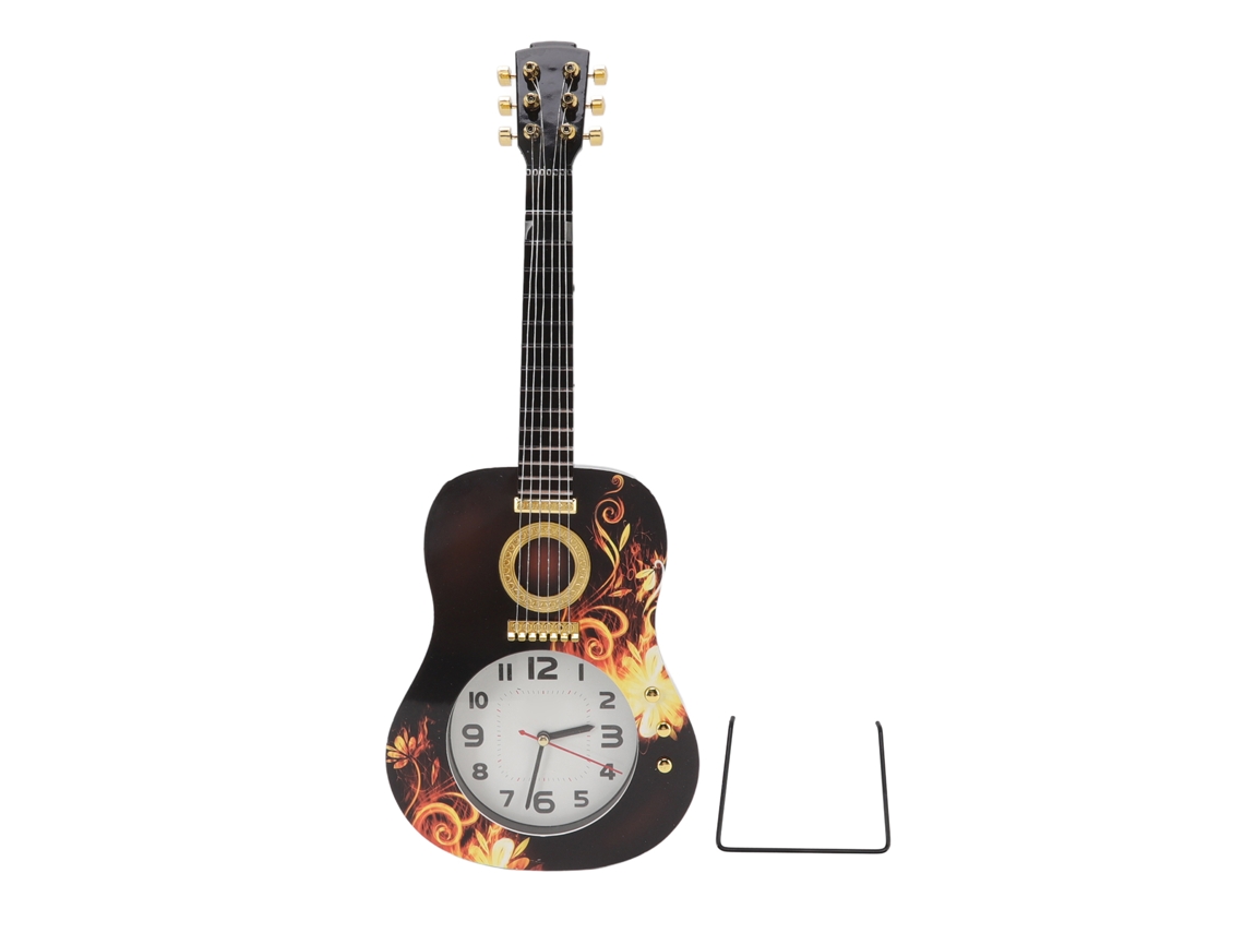 Reloj de pared silencioso Baok con forma de ukelele, decorativo con alarma para dormitorio u oficina, 46x17x4,5cm.