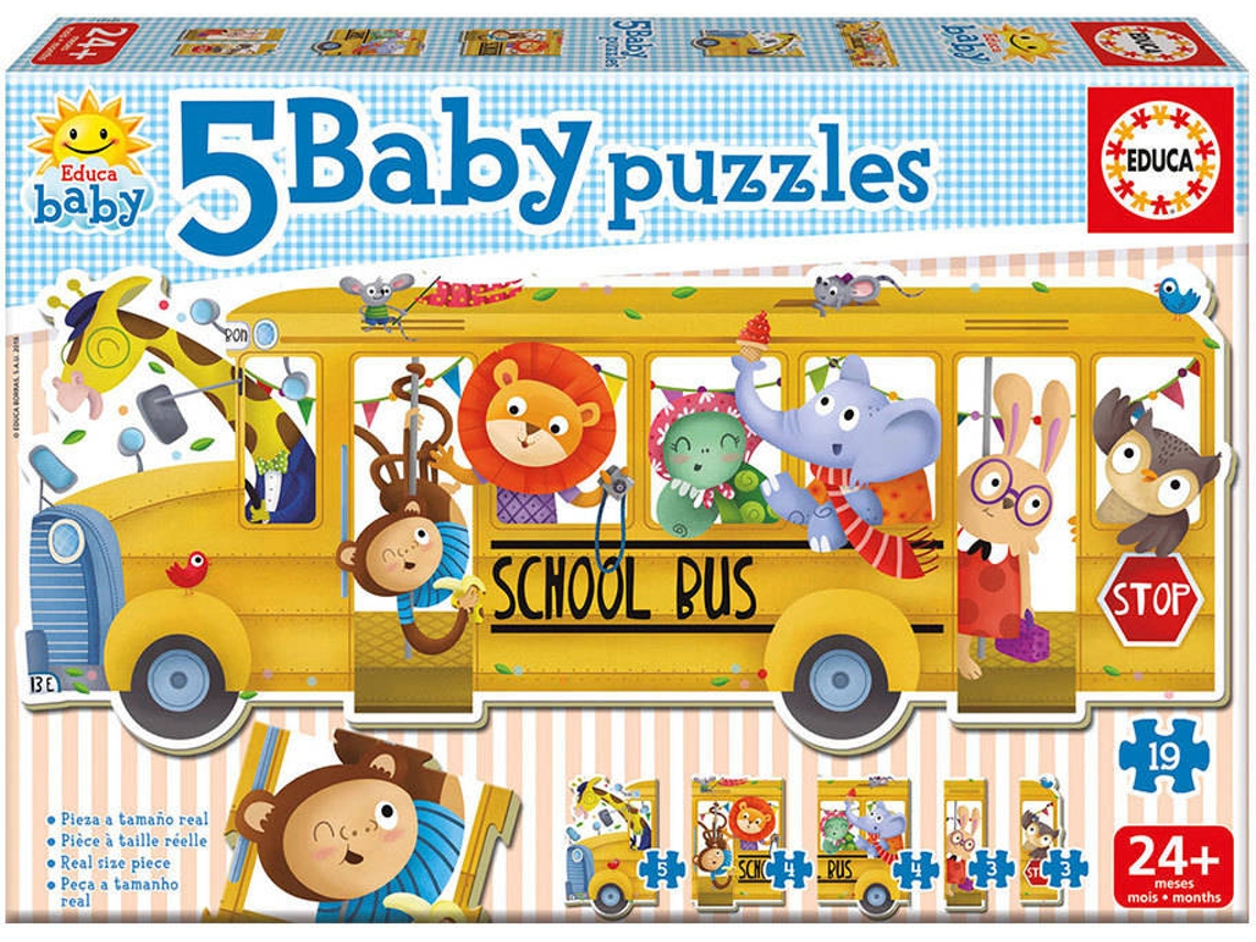 Puzzle EDUCA 5 Baby Puzzles Autobús Animales (Edad Mínima: 2 Años - 3-5 Piezas)