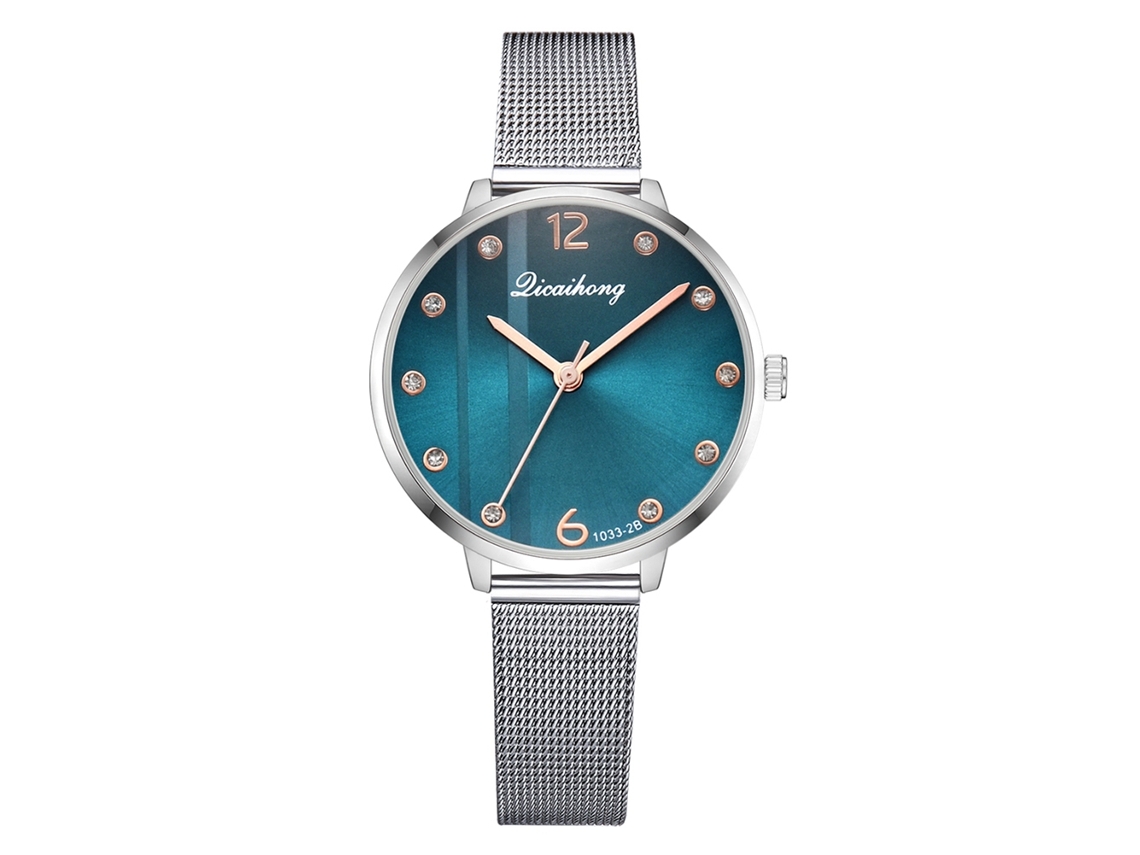 Reloj De Moda Para Mujer Con Correa De Malla Y Diamantes De Imitación Azules.