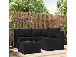 Conjunto de muebles de jardín con cojines de mimbre negros, Dkd Home Decor