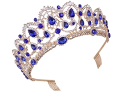Corona Nupcial Barroca Nuobesty, Dorada Con Diamantes De Imitación Azules, Elegante Diadema De Boda Con Peinetas Integradas.