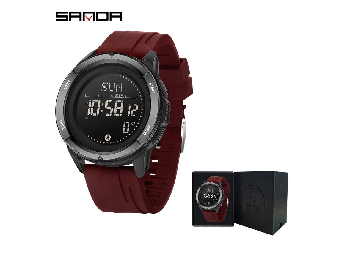 Reloj Electrónico (rojo Silicona) Con Brújula, Metrónomo, Resistente Al Agua, Podómetro Multifuncional, Reloj Deportivo.