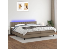 Cama Box Spring Colchón Y Luces Led Tela Gris Taupe 200x200 Cm