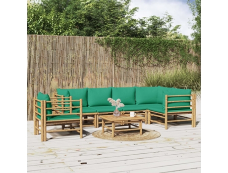 Conjunto 7 de muebles de jardín VIDAXL bambú con cojines verde