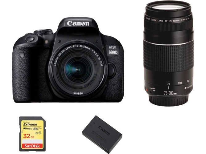 Kit Cámara Réflex CANON EOS 800D EF-S 18-55mm F4-5.6 IS STM + EF 75-300mm F4-5.6 III + SD de 32G + LP-E17