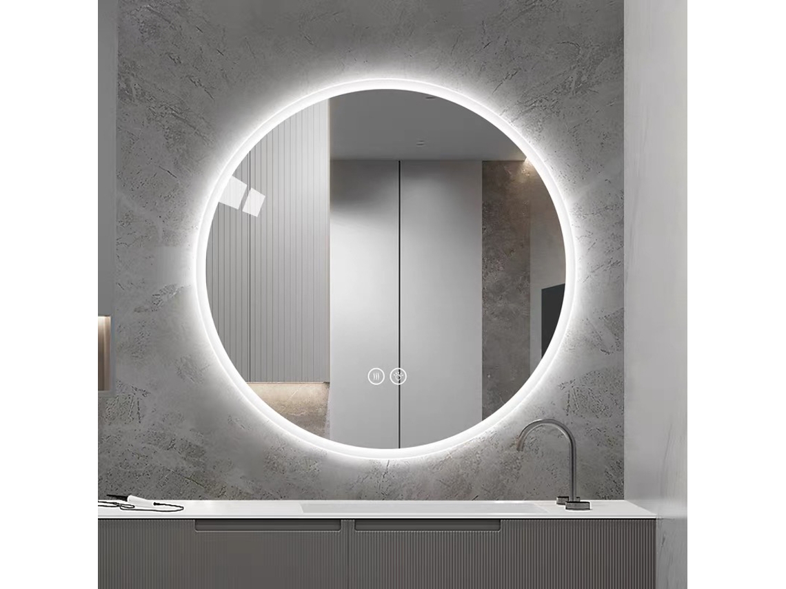 Espejo de baño redondo LED de 8 cm - Antivaho, ajustable en 3 tonos, montaje en pared - Plateado