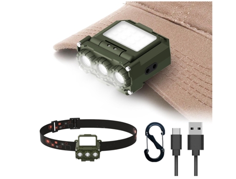 Linterna frontal recargable USB C para adultos Linterna Faros LED para faros delanteros con modo de luz roja Camping Senderismo (verde) CHRONUS