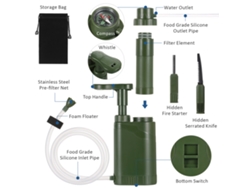 Sistema Multifuncional De Filtración De Agua 5 En 1 Con Encendedor, Silbato Y Brújula Para Acampar Y Emergencias.