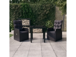 Juego de comedor de jardín de 3 piezas con cojines negros de DKD Home Decor