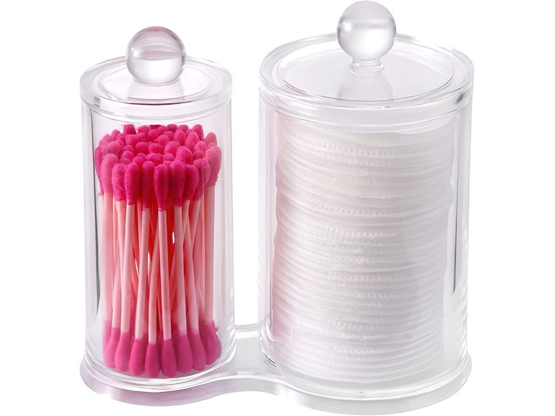 Caja De Almacenamiento De Maquillaje De Acrílico Transparente Para Hisopos Y Bolas De Algodón Con Tapa - 2 Unidades