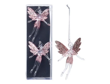 Christmas Decoration Cor de Rosa Árbol de Navidad Anjo Polipropileno 8 X 3 X 13 cm 2 Unidades