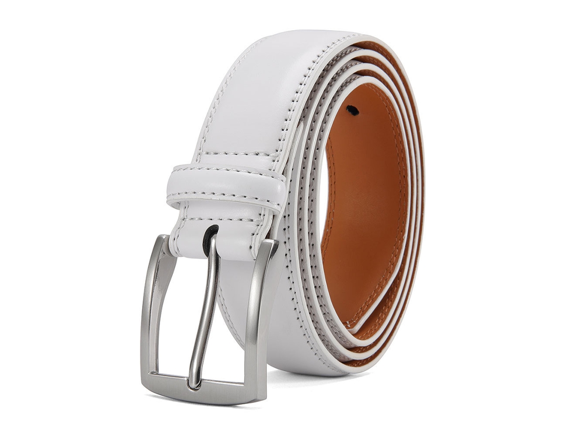 Cinturón de cuero genuino para hombre de Yuysan, informal, sencillo y versátil, 3,5 cm de ancho, 120 cm de largo, color blanco.