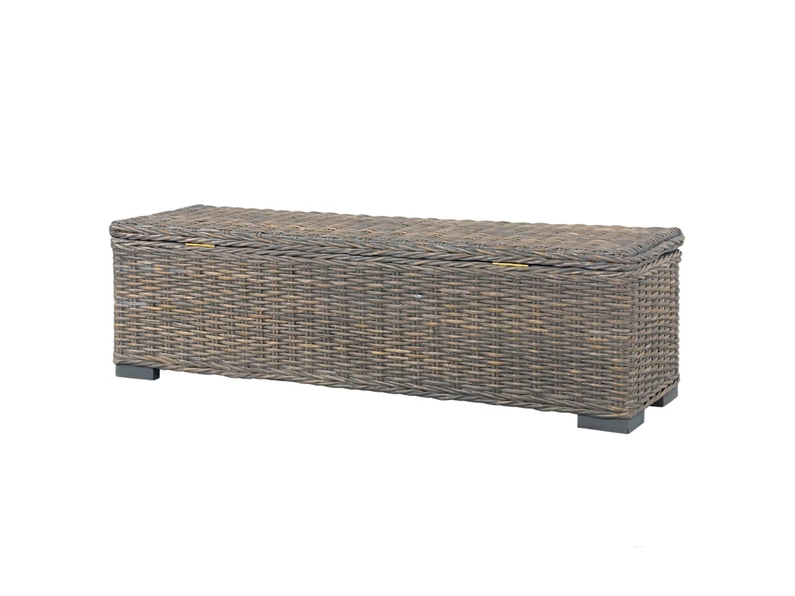 Caja de almacenaje VidaXL 120 cm Mimbre Kubu y Madera de Mango Gris