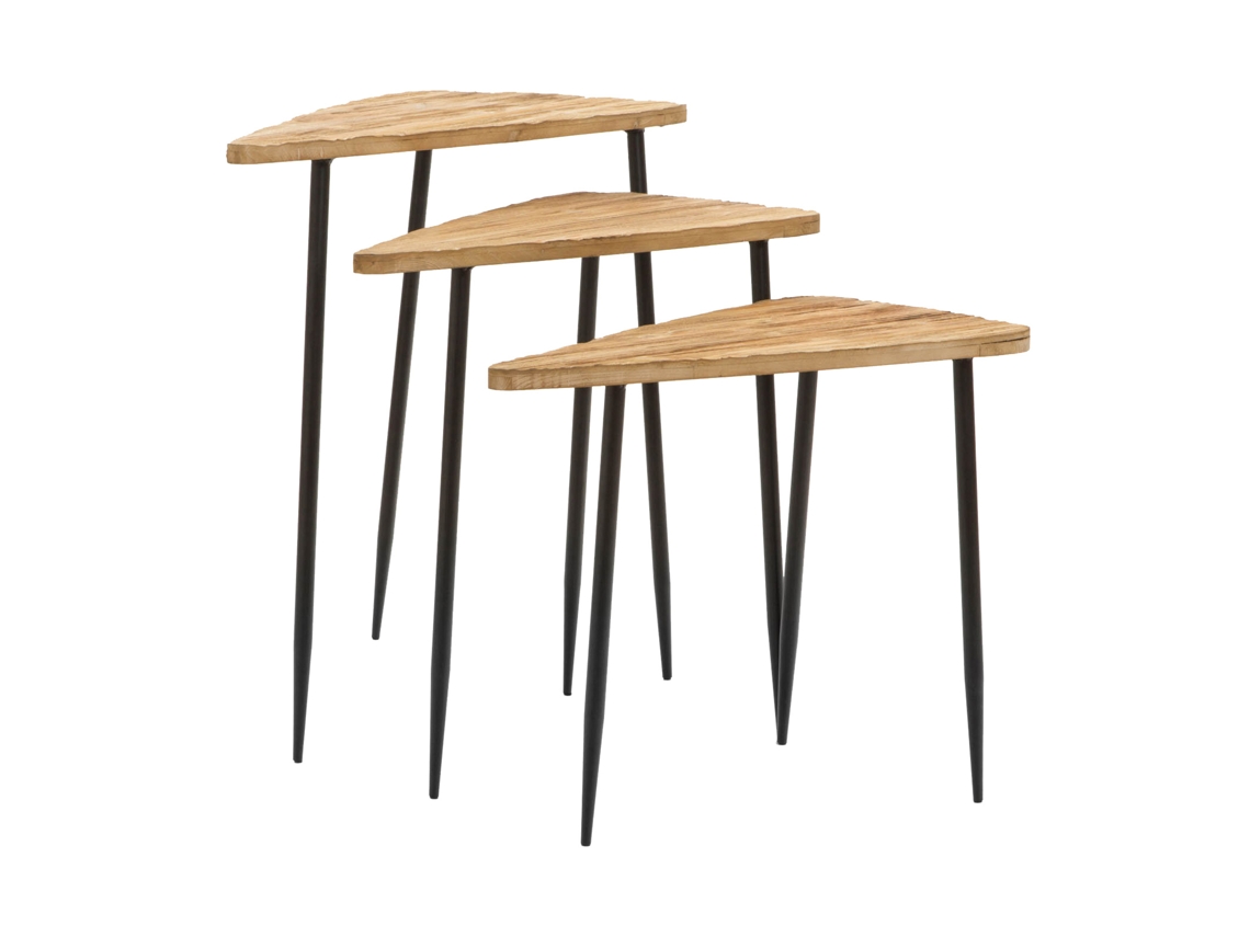 3 Conjunto de Mesa Auxiliar PÄRUMM Manight de Disparar Madeira com Estrutura de Metal