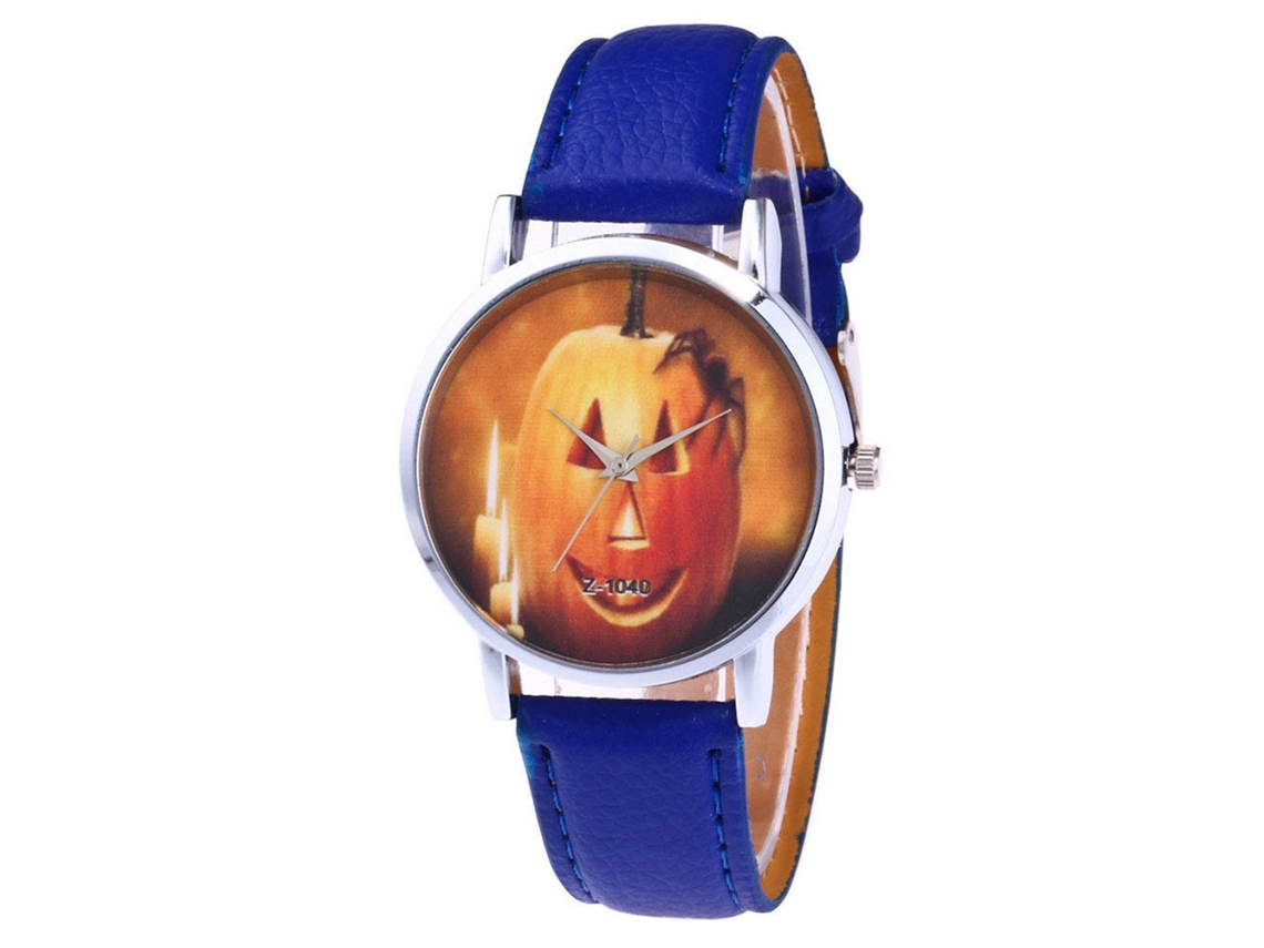 Reloj De Cuarzo Con Correa De Pu Casual Para Mujer Zhoulianfa Patrón De Calabaza Azul
