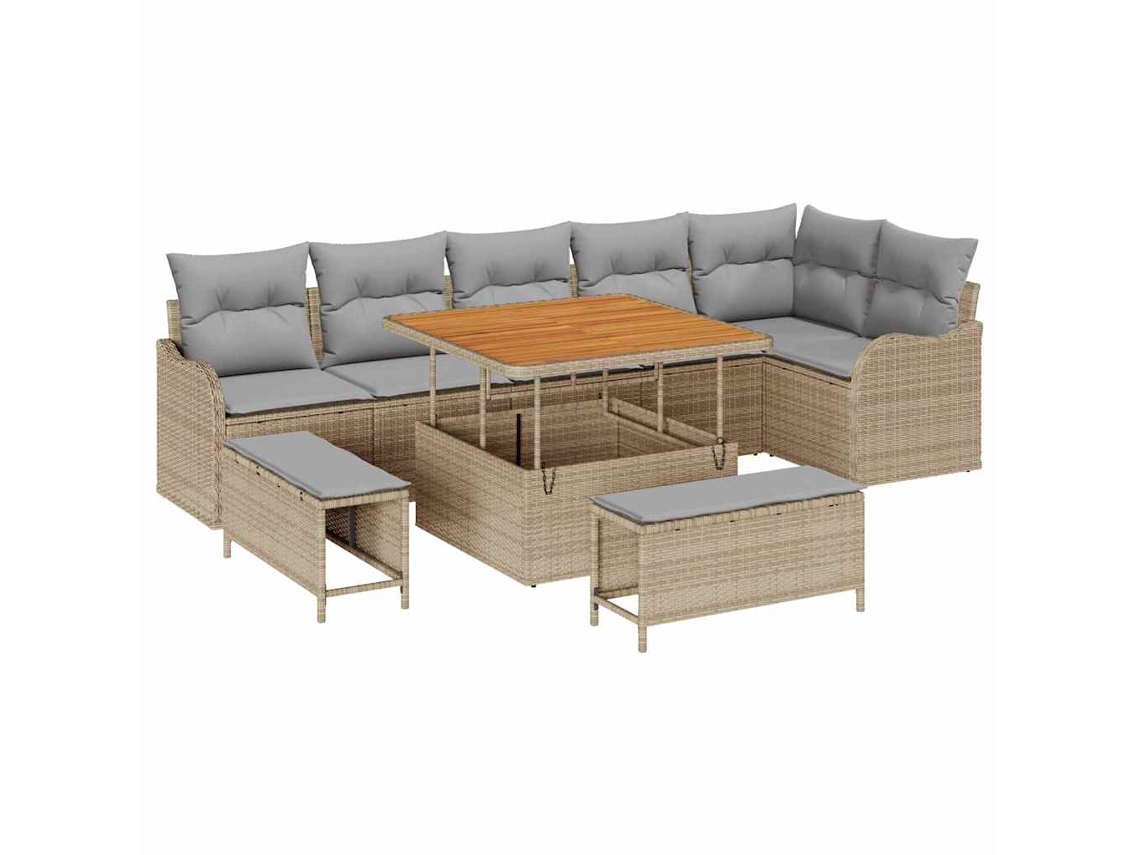 Maison Exclusive - Conjunto de sofás de jardín de 9 piezas en beige y gris claro