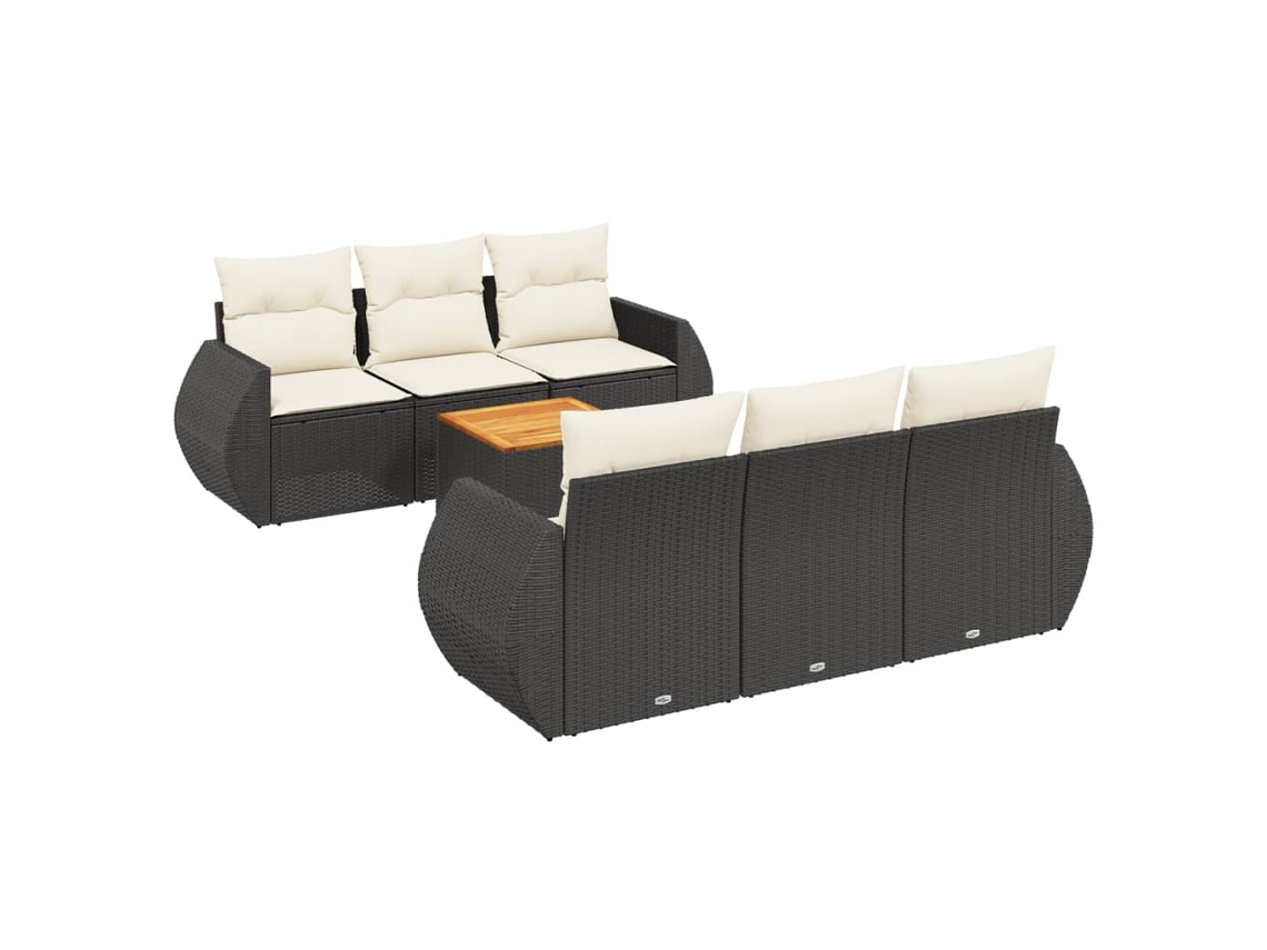 Conjunto de 7 sofás de jardín con cojines, mimbre, negro, MAISON EXCLUSIVE (7 piezas)