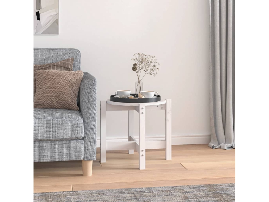 Mesa De Centro De Madera Maciza De Pino Blanco Ø52,5x45 Cm