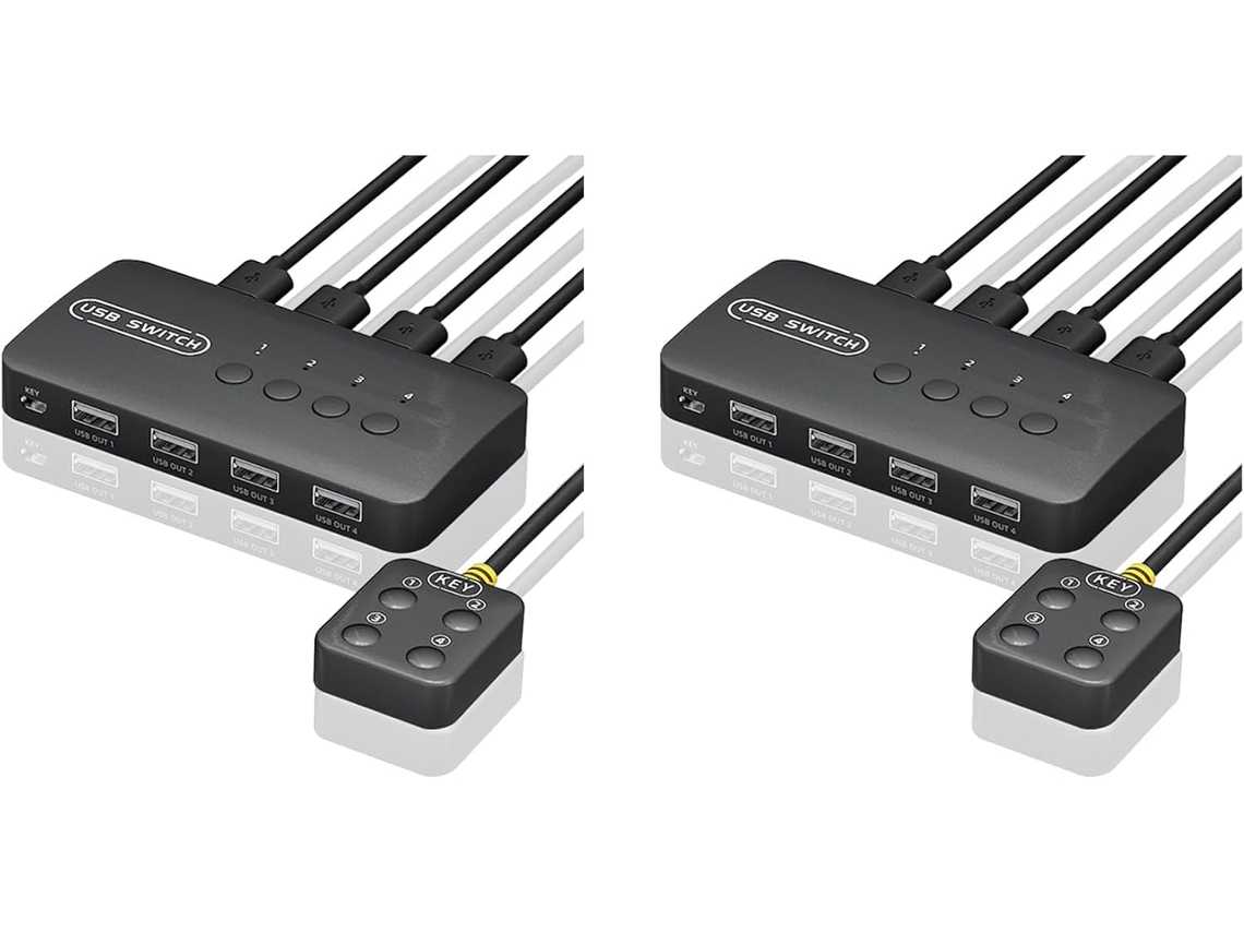 Lote De 2 Conmutadores Kvm Usb De 4 Entradas Compartidas Para Ordenador, Impresora, Teclado, Ratón Y Monitor.