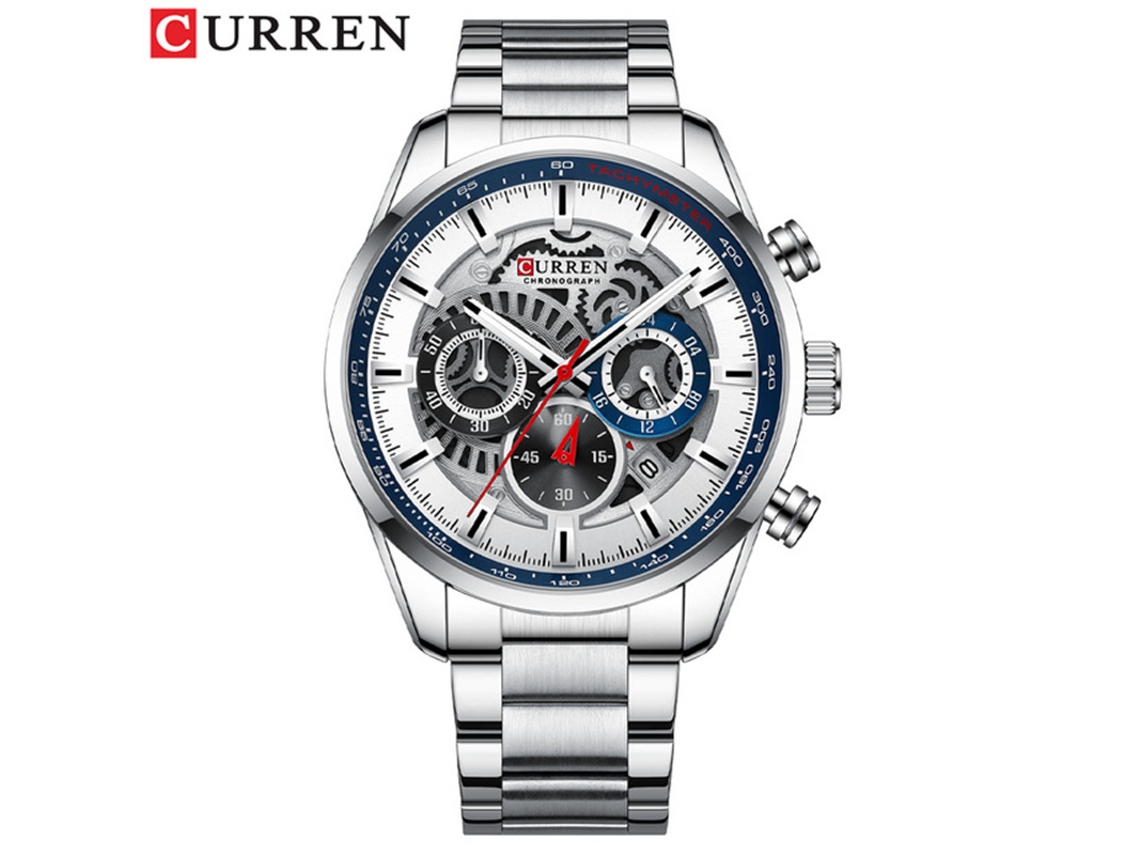 (blanco Plateado) Reloj De Negocios Para Hombre Con Correa De Acero — Cuarzo, Indicador De Fecha, Multifunción De 6 Agujas, Luminoso