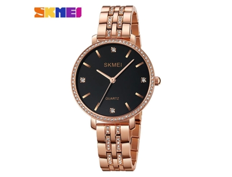 Relojes de Pulsera de Acero Inoxidable para Mujer Relojes analógicos de Cuarzo con Diamantes y Concha de Oro Rosa Esfera Negra VEANXIN