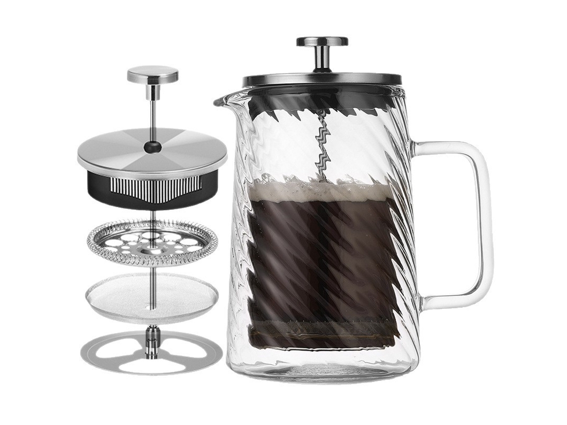 Cafetera de émbolo de vidrio con tapa de rosca para preparar café filtrado (600 ml) Spqment