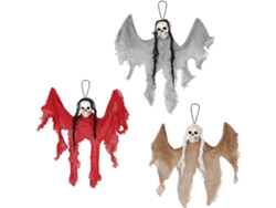 Paquete de 3 esqueletos y calaveras pequeñas para Halloween, fantasmas aterradores, casa embrujada (gris + rojo + naranja)
