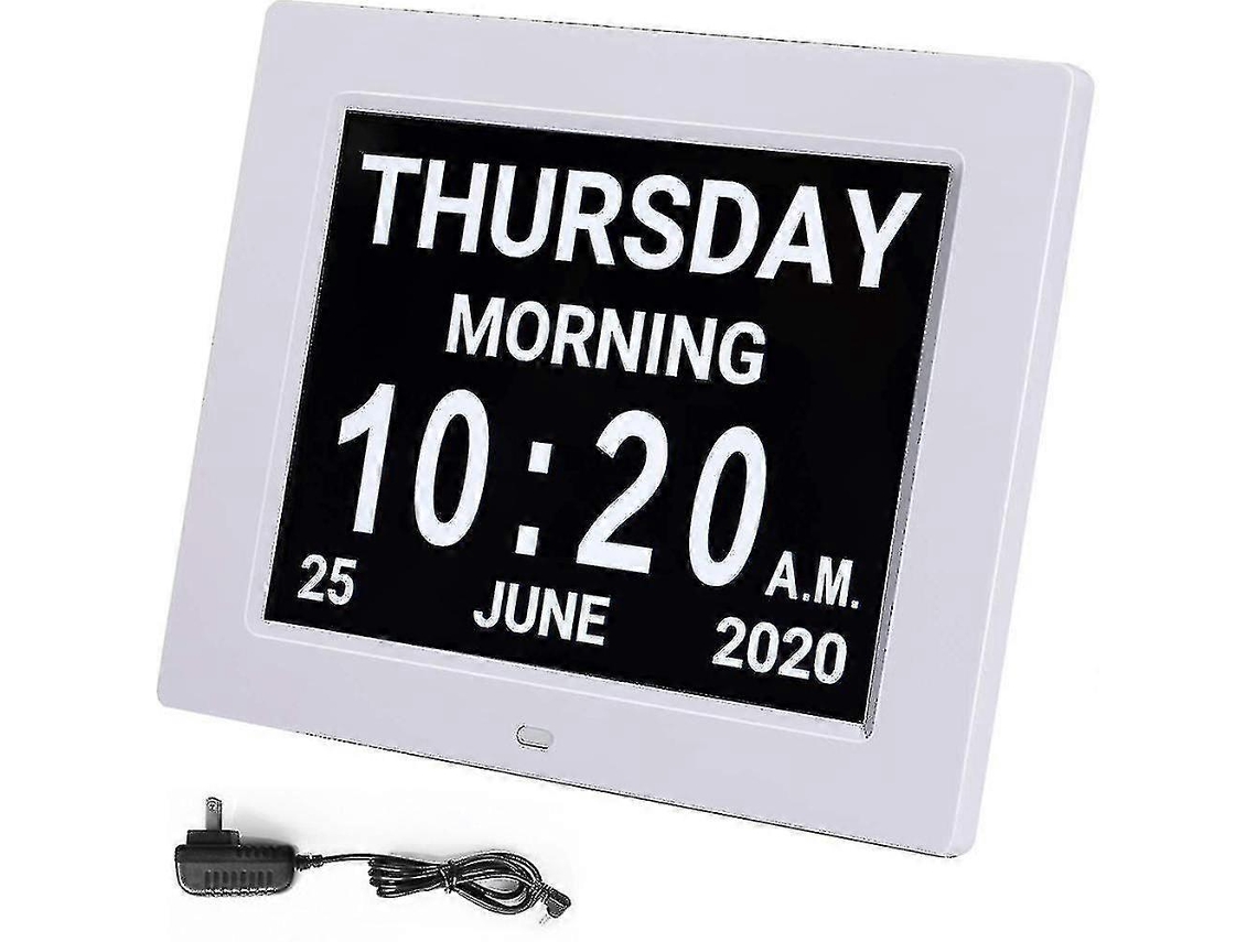 Reloj despertador con calendario digital y pantalla grande de 8 pulgadas, AM/PM, 5 alarmas, reloj LED electrónico de escritorio para personas con demencia.