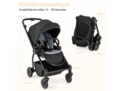Cochecito de bebé plegable NORTHIX con asiento reversible, negro