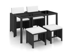 Juego de comedor de exterior de 5 piezas con cojines de mimbre de polietileno negro, Dkd Home Decor