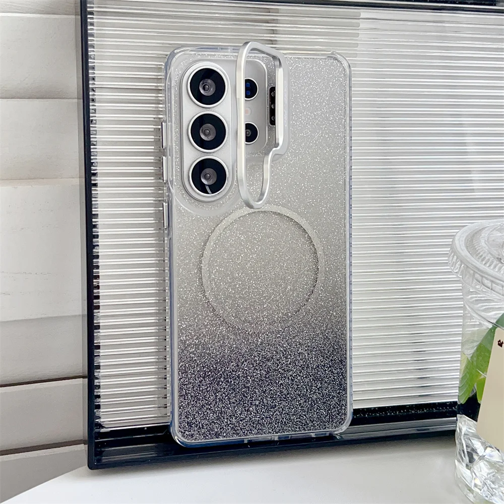 (galaxy A06, Negro) Funda Protectora Transparente Con Purpurina Magnética Magsafe Para Samsung