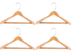 Juego 4 Perchas Madera Natural Trajes Abrigos Anchas Maciza Mujer Gancho Acero Inoxidable Protección Marcas