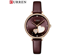 Reloj MDUG de cuarzo, resistente al agua, con correa de cuero, diamantes de imitación en forma de corazón, estilo femenino (morado oscuro)