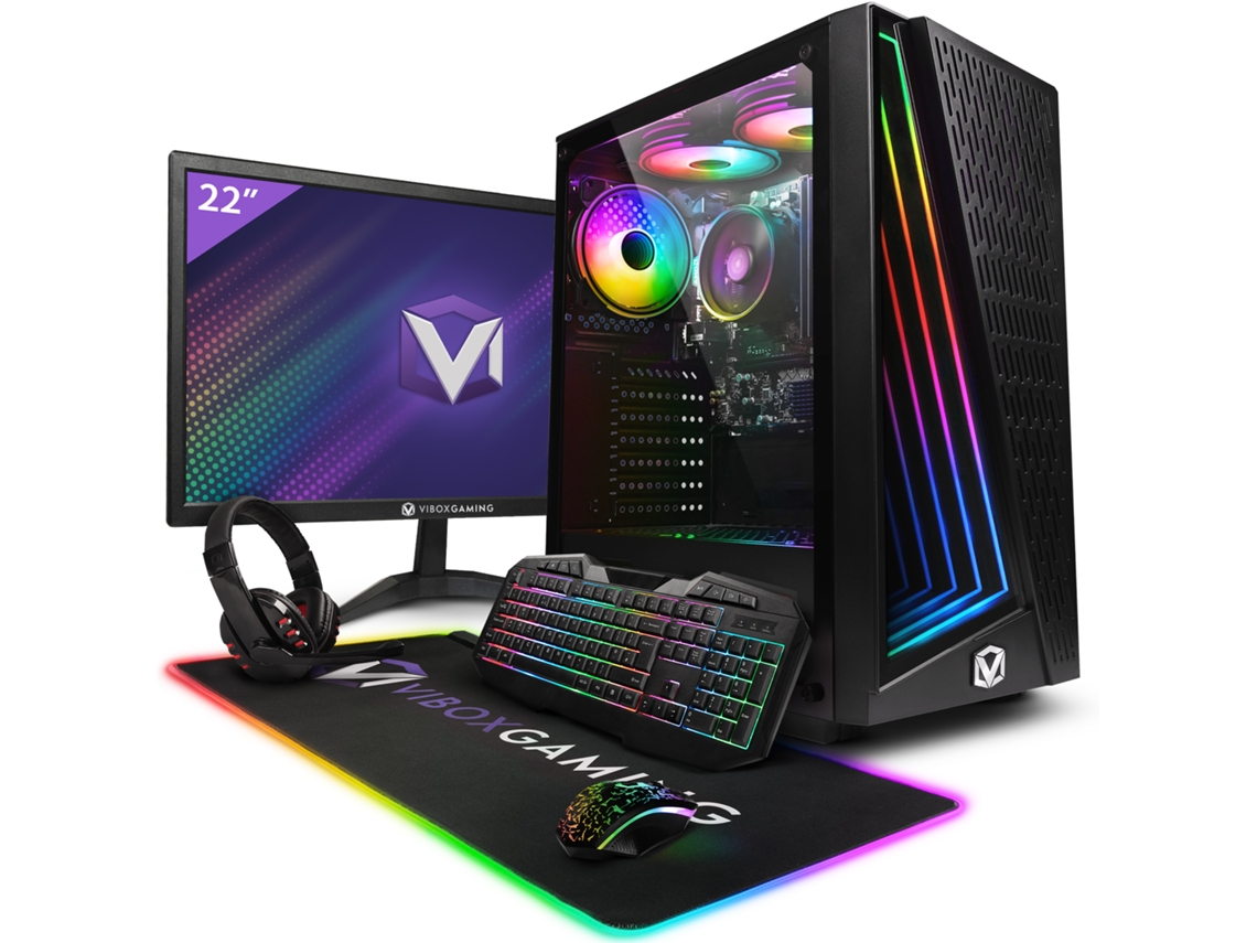 PC para juegos Vibox I-8 completo • Monitor de 22'' • Procesador AMD Ryzen 3 3200G de 4.0 GHz • Tarjeta gráfica Radeon Vega 8 • 16 GB de RAM • SSD de 1 TB • Windows 11 • Wifi