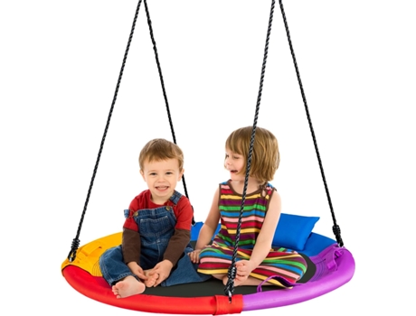 Columpio Infantil Diámetro 100 cm Columpio Redondo con Cuerdas Regulables en Altura con Cojín y Empuñadura para Patio y Jardín COSTWAY