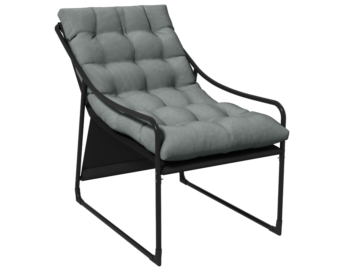 Sillón De Jardín Con Cojines Y Reposabrazos Gruesos, Capacidad De 120 Kg, Color Gris.