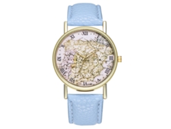 Reloj De Cuero Pu Unisex Patrón Mapa Reloj De Cuarzo Azul Claro Zhoulianfa