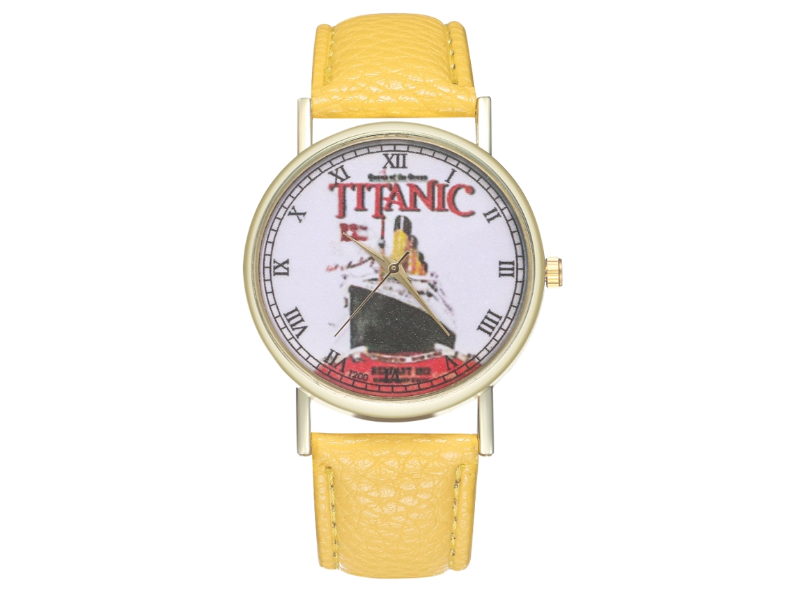 Reloj De Pulsera Analógico Quartz Para Mujer Y Hombre Dial Redondo Zhoulianfa Titanic Amarillo