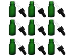 Juego De 10 Frascos Para Aceites Esenciales, 10 Ml, Vidrio Verde Mate, Gotero, Dispensador.