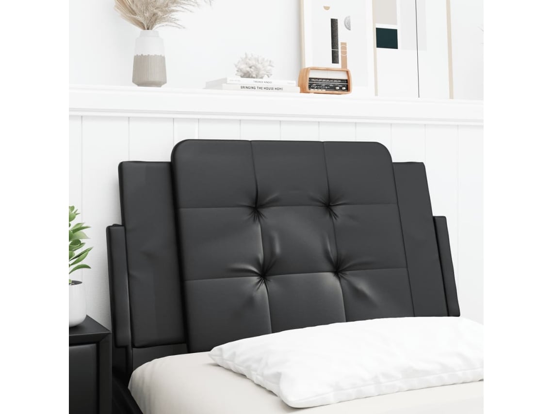 Cabecero De Cama Acolchado Cuero Sintético Negro 90 Cm