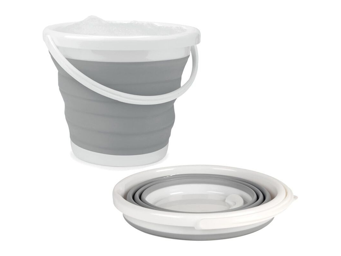 Cubo Plegable De 10 Litros, Diseño Compacto, Para Limpieza, Coches Y Camping, Color Gris.