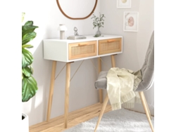 Consola de pino macizo y mimbre blanco natural de 80 x 30 x 75 cm, DKD HOME DECOR